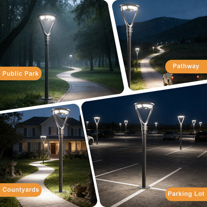 Lightdot Solar LED Post Top Lights Circular Area Light 5000K LED Parking Lot Light with Photocell, Outdoor Pole Lights Fixture for Garden Yard Street Lighting