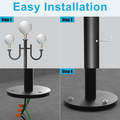 Lightdot 79" Outdoor Lamp Post Light with Triple Head, Modern Stable Light Post Outdoor Hardwired Waterproof Black Aluminum Street Pole Lights for Garden Driveway Backyard Patio Walkway (Bulbs Included)