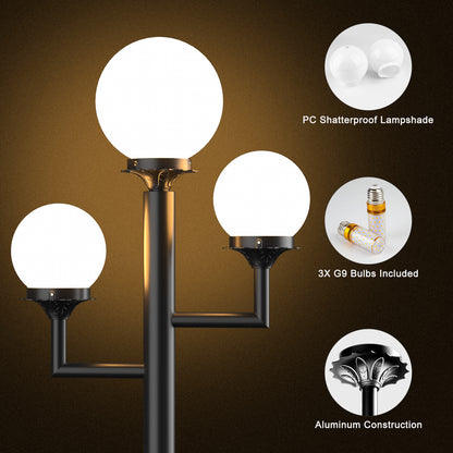 Lightdot 79" Outdoor Led Post Lights, 3-Head Aluminum Street Light Pole Lamp with E26 LED Bulbs Included (Bulb Replaceable), IP65 Waterproof Outdoor Post Light Fixtures for Garden/Yard/Patio