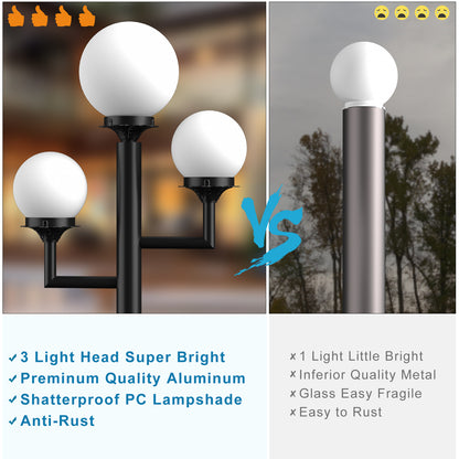 Lightdot 79" Outdoor Led Post Lights, 3-Head Aluminum Street Light Pole Lamp with E26 LED Bulbs Included (Bulb Replaceable), IP65 Waterproof Outdoor Post Light Fixtures for Garden/Yard/Patio