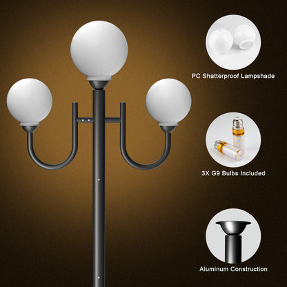 Lightdot 79" Outdoor Lamp Post Light with Triple Head, Modern Stable Light Post Outdoor Hardwired Waterproof Black Aluminum Street Pole Lights for Garden Driveway Backyard Patio Walkway (Bulbs Included)