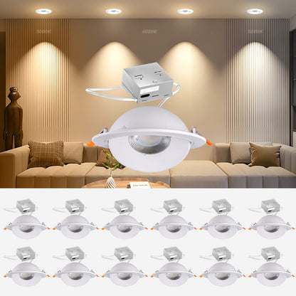 Lightdot 12 Pack 6 Inch LED Gimbal Recessed Lighting, 360°+90° Adjustable, 3CCT Selectable & Dimmable (5%-100%), 1300LM Ultra Bright Canless Light, ETL/FCC Certified for Living Room/Kitchen
