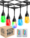 Lightdot 96FT Outdoor RGB String Lights, Dimmable Color Changing Waterproof LED Patio Lights with Remote Control,Commercial Grade Hanging Light for Patio Cafe Bistro Backyard- ETL Listed