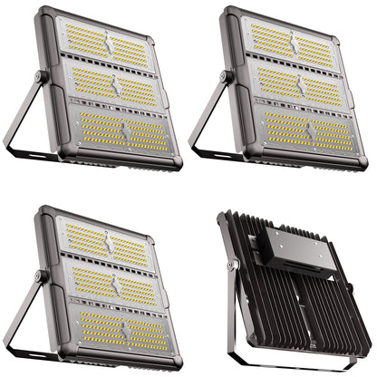 Upgrade 350W (360x1W LED) Outdoor Flood Lights AC100-277V LED Stadium Lights 52500Lm (1400W Eqv.) LED Flood Lights with 3 Modules, IP65 Waterproof Area Lighting with Adjustable U Bracket-4Pack