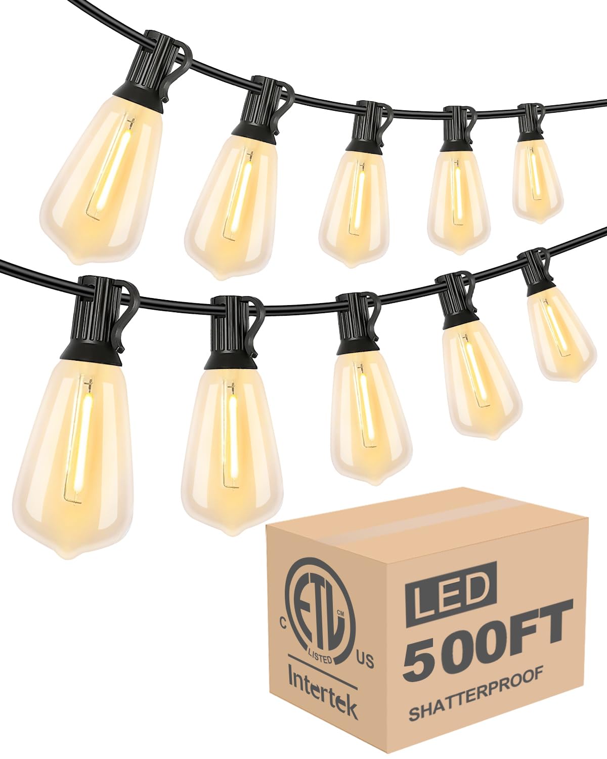 Lightdot 500FT Outdoor String Lights, LED Bistro String Lights with Sh