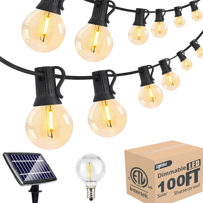 Lightdot 100FT Solar Outdoor String Lights, Waterproof Cafe Patio Lights with Shatterproof LED Bulbs, 2700K Warm White, Create Bistro Ambience On Your Garden Gazebo Backyard Decorative