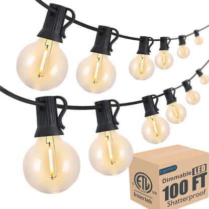 Lightdot 100FT Outdoor String Lights, LED Bistro String Lights with Shatterproof G40 Vintage Bulbs, 2200K Dimmable, Waterproof Hanging Lights for Porch, Deck, Garden, Backyard, Balcony - ETL Listed