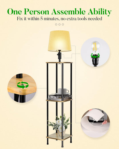 3 Tier Shelf Floor Lamp, Standing Reading Light with 3 Shelves for Living Room