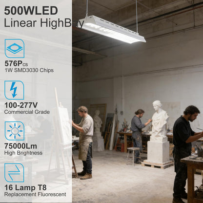 Lightdot 500W(576 * 1W LED) Linear High Bay Light, 75000LM [Eqv. 2000W MH], Heavy-Duty Aluminum LED High Bay Shop Light, 100-277V 5000K Commercial Lighting for Warehouse, Gym
