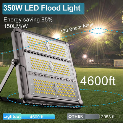 Upgrade 350W (360x1W LED) Outdoor Flood Lights AC100-277V LED Stadium Lights 52500Lm (1400W Eqv.) LED Flood Lights with 3 Modules, IP65 Waterproof Area Lighting with Adjustable U Bracket-4Pack