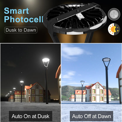 Lightdot LED Post Top Lights 150W Circular Area Light 22500Lm 5000K LED Parking Lot Light with Photocell, Outdoor Pole Lights Fixture for Garden Yard Street Lighting - 2 Pack