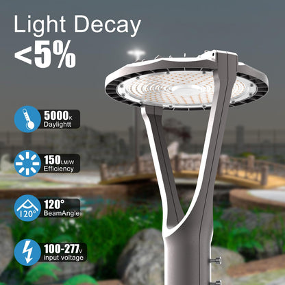 Lightdot 150W LED Post Light with Dusk to Dawn Photocell 22500LM 5000K Pole Lights Outdoor Waterproof 45-93" Height LED Circle Area Light for Parking Lot Garden Yard Street Lighting -2Pack
