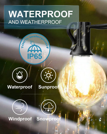 Lightdot 100FT Outdoor String Lights, LED Bistro String Lights with Shatterproof G40 Vintage Bulbs, 2200K Dimmable, Waterproof Hanging Lights for Porch, Deck, Garden, Backyard, Balcony - ETL Listed