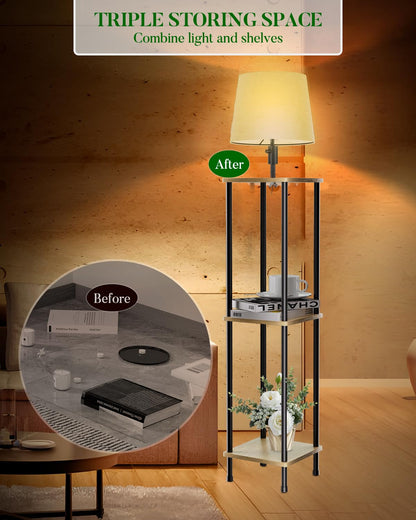 3 Tier Shelf Floor Lamp, Standing Reading Light with 3 Shelves for Living Room