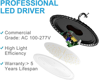 Lightdot 250W LED High Bay Light 37500lm Commercial Bay Lighting, AC100-277V UFO LED High Bay Shop Light, High Bay LED Light Suit for 30~40Ft Height