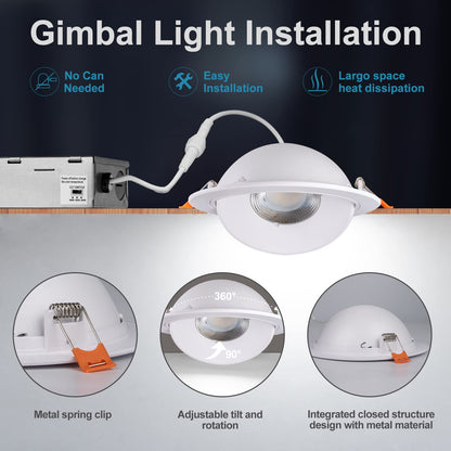 Lightdot 12 Pack 6 Inch LED Gimbal Recessed Lighting, 360°+90° Adjustable, 3CCT Selectable & Dimmable (5%-100%), 1300LM Ultra Bright Canless Light, ETL/FCC Certified for Living Room/Kitchen