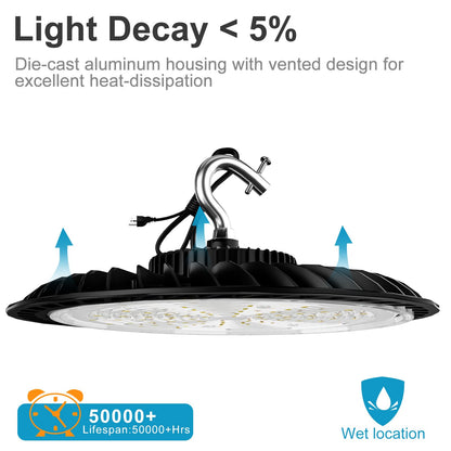 Lightdot 250W LED High Bay Light 37500lm Commercial Bay Lighting, AC100-277V UFO LED High Bay Shop Light, High Bay LED Light Suit for 30~40Ft Height