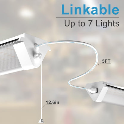Upgraded 4 Pack Heavy-Duty 4FT LED Shop Lights, 7500LM 50W Commercial Grade Linkable Shop Light Fixtures with Pull Chain, 100-277V 5000K Daylight, Hanging/Surface Mount for Garage Workshop-White