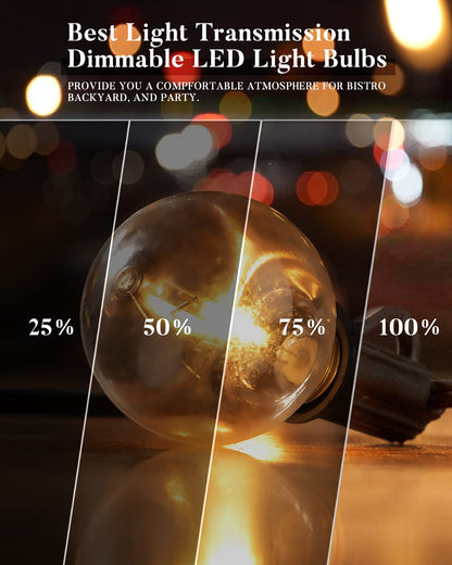 Lightdot 100FT Outdoor String Lights, LED Bistro String Lights with Shatterproof G40 Vintage Bulbs, 2200K Dimmable, Waterproof Hanging Lights for Porch, Deck, Garden, Backyard, Balcony - ETL Listed