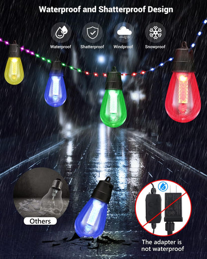 Lightdot 96FT Outdoor RGB String Lights, Dimmable Color Changing Waterproof LED Patio Lights with Remote Control,Commercial Grade Hanging Light for Patio Cafe Bistro Backyard- ETL Listed