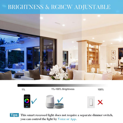 Lightdot 6IN Smart WiFi LED Recessed Lighting Gimbal and Downlight, 6 Pack Canless Ceiling Lights RGBCW Color Changing 12W 1200LM Dimmable, Compatible with Alexa/Google-IC Rated ETL Certified