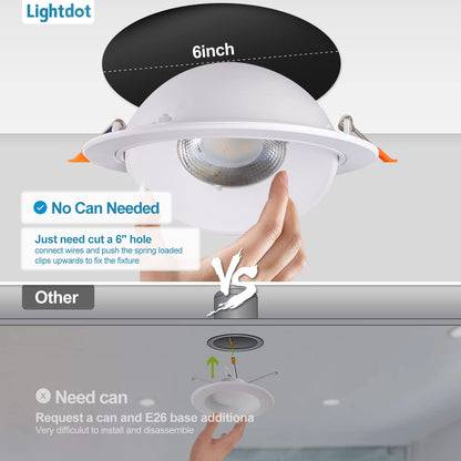 Lightdot 12 Pack 6 Inch LED Gimbal Recessed Lighting, 360°+90° Adjustable, 3CCT Selectable & Dimmable (5%-100%), 1300LM Ultra Bright Canless Light, ETL/FCC Certified for Living Room/Kitchen