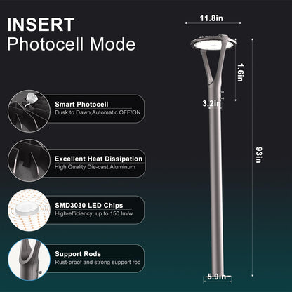 Lightdot 150W LED Post Light with Dusk to Dawn Photocell 22500LM 5000K Pole Lights Outdoor Waterproof 45-93" Height LED Circle Area Light for Parking Lot Garden Yard Street Lighting -2Pack