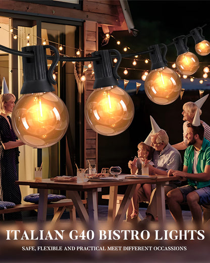 Lightdot 100FT Outdoor String Lights, LED Bistro String Lights with Shatterproof G40 Vintage Bulbs, 2200K Dimmable, Waterproof Hanging Lights for Porch, Deck, Garden, Backyard, Balcony - ETL Listed