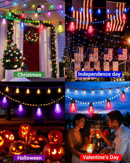 Lightdot 96FT Outdoor RGB String Lights, Dimmable Color Changing Waterproof LED Patio Lights with Remote Control,Commercial Grade Hanging Light for Patio Cafe Bistro Backyard- ETL Listed