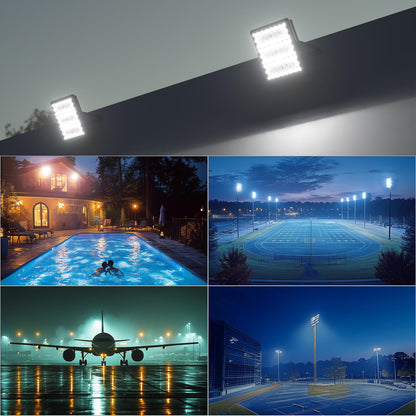 Upgrade 350W (360x1W LED) Outdoor Flood Lights AC100-277V LED Stadium Lights 52500Lm (1400W Eqv.) LED Flood Lights with 3 Modules, IP65 Waterproof Area Lighting with Adjustable U Bracket-4Pack