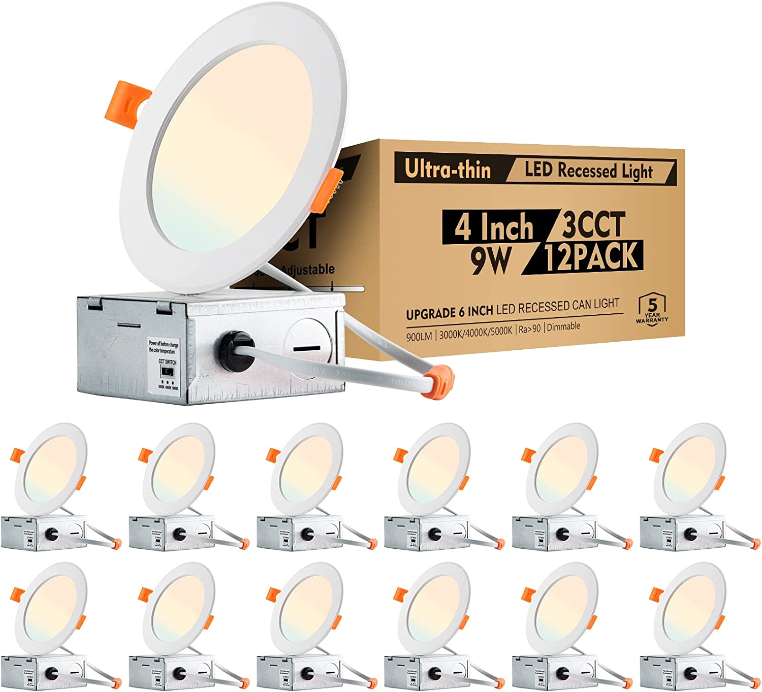 Lightdot 12 of Pack LED Recessed Lighting 4 inch LED Can Lights Dimmable Resseced Light Fixtures