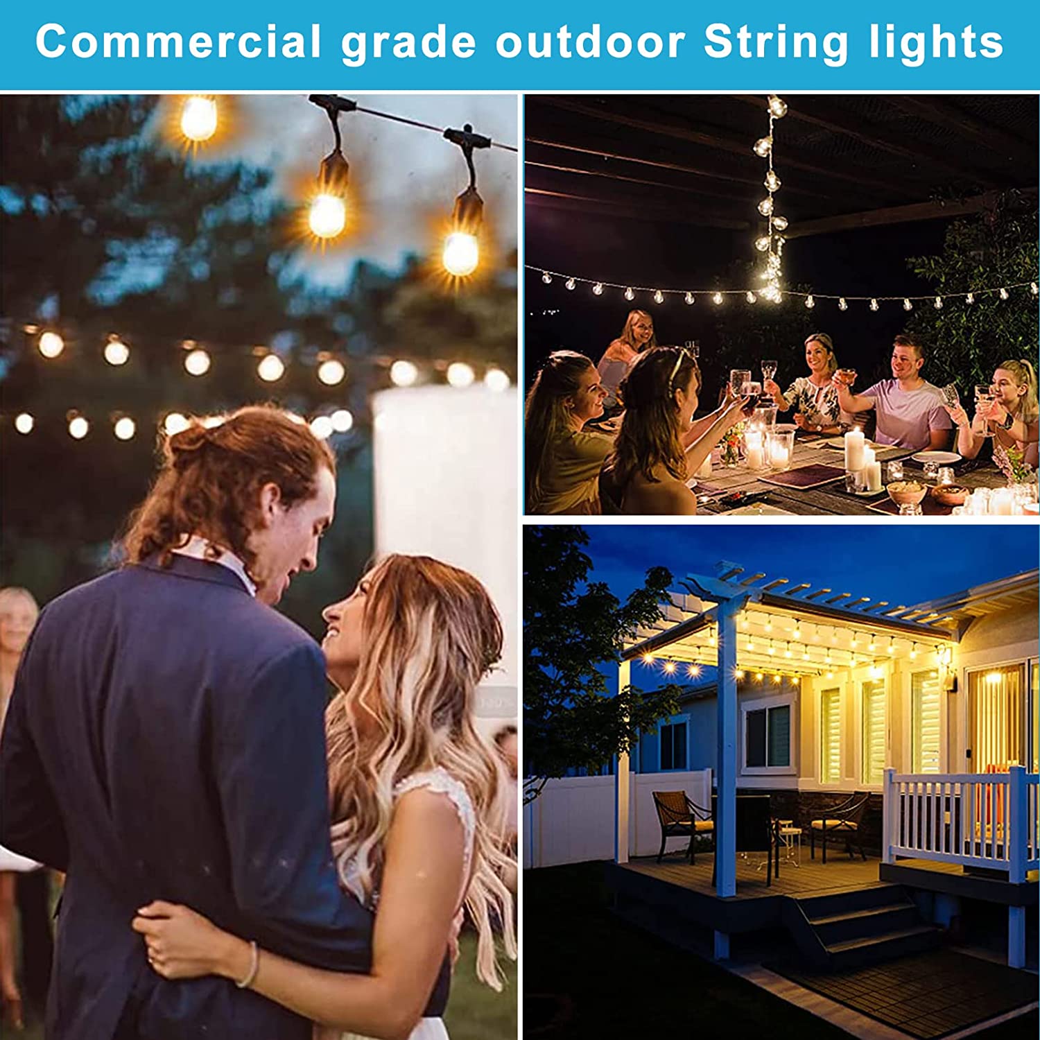 Lightdot 96FT 2x48FT Outdoor String Lights 30 2 Shatterproof LED Bu