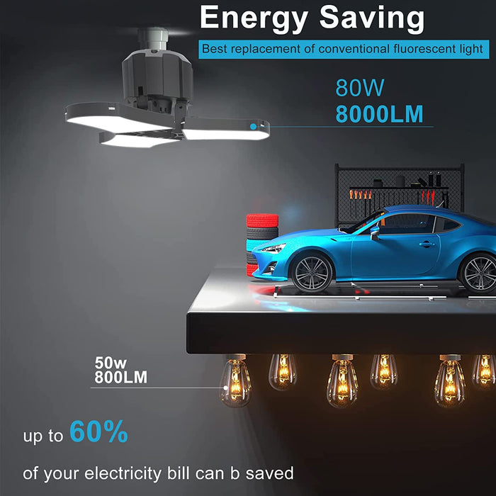 4-Pack LED Garage Lights, 80W  5000K Garage Ceiling Light Fixtures