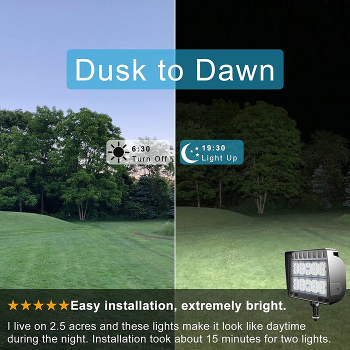 Lightdot 2 Pack 200W LED Outdoor Flood Lights  with Knuckle, Dusk to Dawn Photocell
