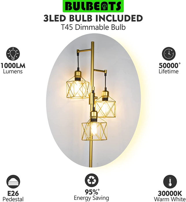 Decorative Gold Floor Lamp,3-Light Farmhouse Floor Lamps for Living Room with Smooth Dimmable ( Adjust Brightness Nightlight ), Modern Style Standing Tall Lamp