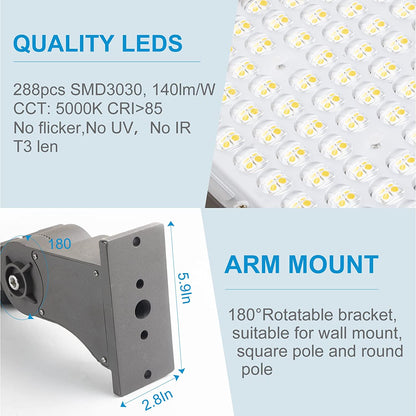 Lightdot 200W LED Parking Lot Lights 28000LM Arm Mount, ETL Listed, 5000K, Dusk to Dawn Photocell