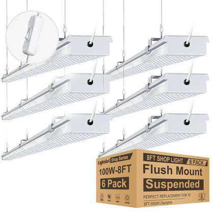 Compact 8FT LED Shop Light, 100W LED Wrap-Arround Lights Fixture with 5ft Switch Power Cord, Plug and Play 12000Lm
