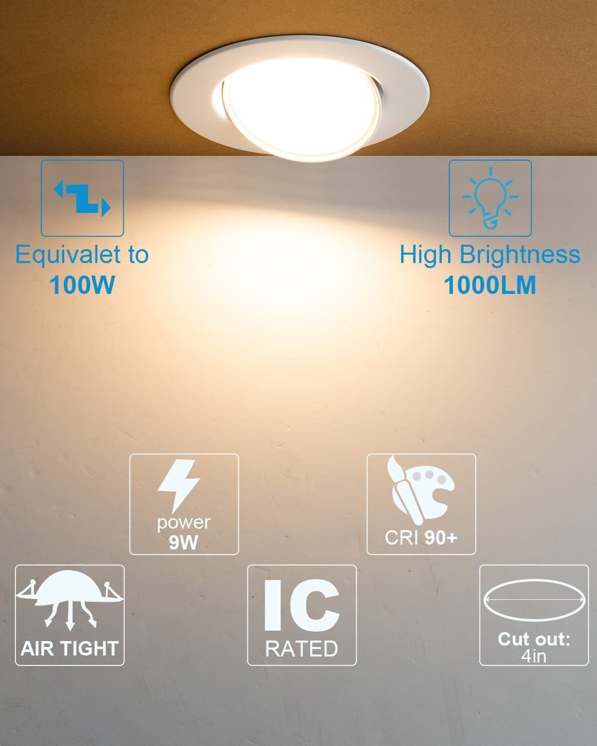 4 Inch Gimbal Led Recessed Light Adjustable Angled Recessed Can Lighting 3000K 4000K 5000K Dimmable