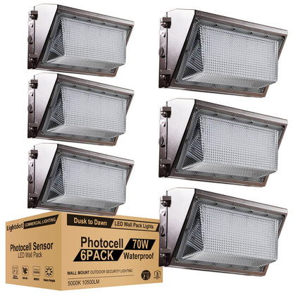 Lightdot 70W LED Wall Pack Lights, 100-277v Dusk to Dawn with Photocell, 10500Lm 5000K Daylight IP65 Waterproof Wall Mount Outdoor Security Lighting Fixture, Energy Saving