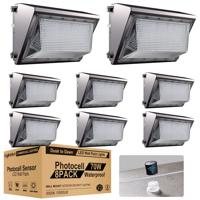 Lightdot 70W LED Wall Pack Lights with Dusk to Dawn Photocell, 5000K 70W 10500Lm  Wall Mount Outdoor Security Lighting Fixture