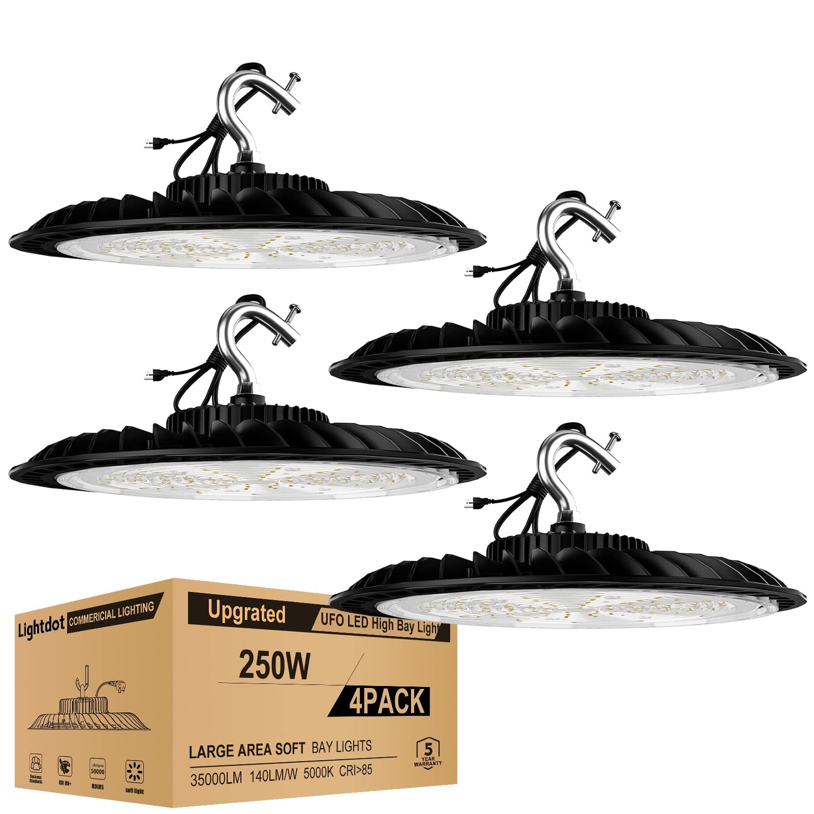 Lightdot 250W UFO LED High Bay Light,35000lm 5000K IP65 Waterproof for