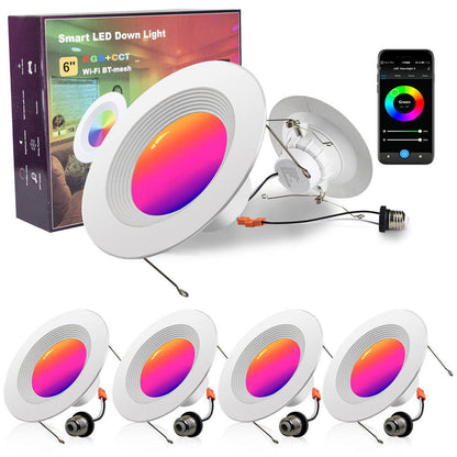 Lightdot Smart Recessed Lighting 6 inch, 12W 1200LM Dimmable Retrofit LED Can Lights Color Changing Ceiling Downlight WiFi App Control LED Recessed Lights Work