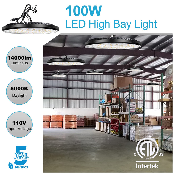 Lightdot 100W UFO LED High Bay Light for Warehouse 5000K Daylight,ETL