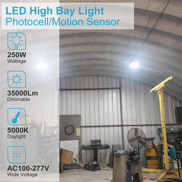 Lightdot Smart Motion Activated LED High Bay Light 250W, Dimmable/ Sensing Distance/ Hold Time Adjustable High Bay LED Light