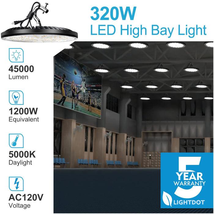 320W UFO LED High Bay Light, 44800lm (Eqv.1500W MH/HPS) high Bay LED Lights, 5000K
