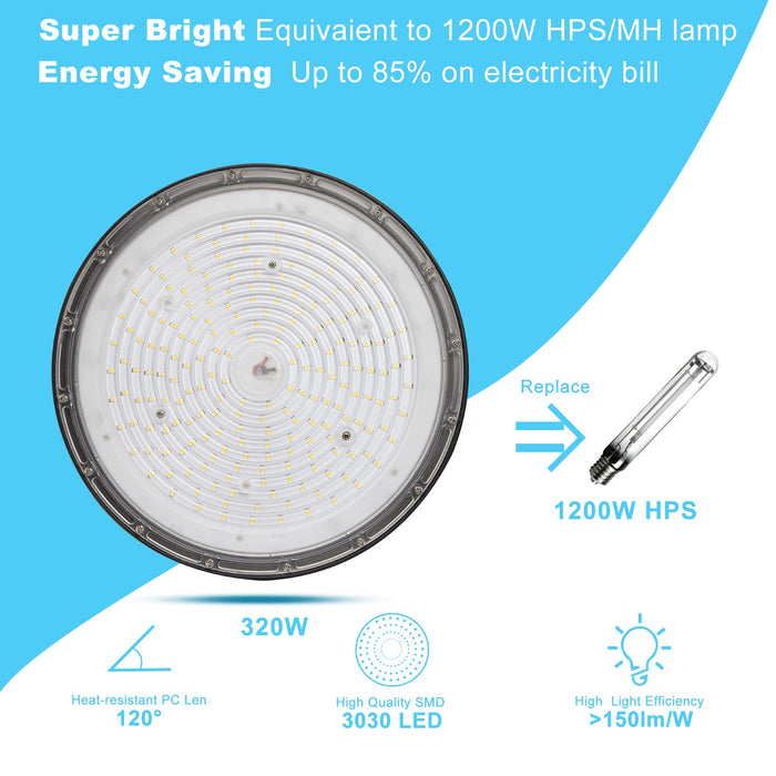 320W UFO LED High Bay Light, 44800lm (Eqv.1500W MH/HPS) high Bay LED Lights, 5000K