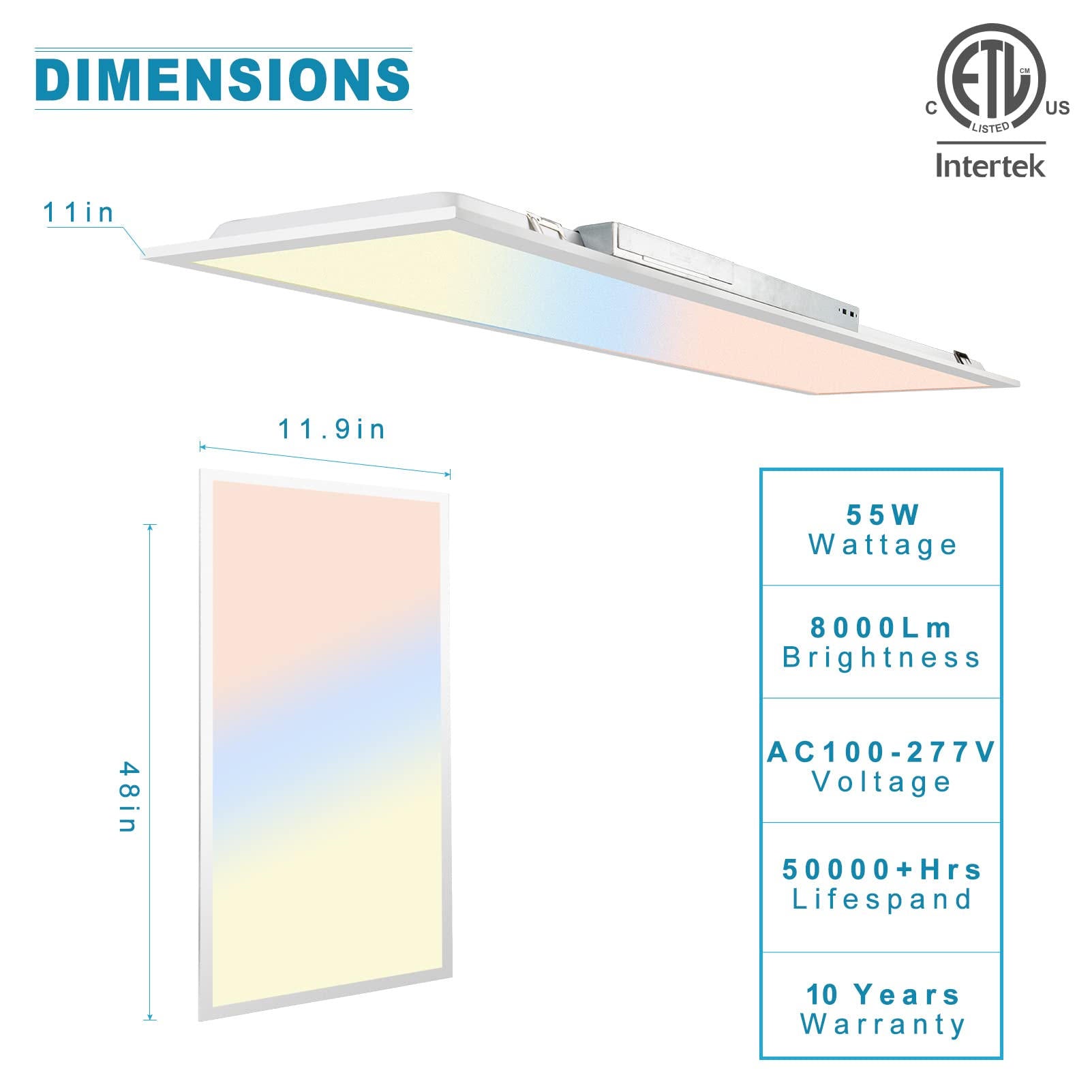 ETL Listed 2 Pack 1x4 Led Flat Panel Troffer Light, CRI90 3CCT 3000K/4000K/5000K Dimmable 0-10V, 8000LM, LED Light Drop Ceiling Fixture ETL Listed 2 Pack 1x4 Led Flat Panel Troffer Light, CRI90 3CCT 3000K/4000K/5000K Dimmable 0-10V, 8000LM, LED Light Drop Ceiling Fixture