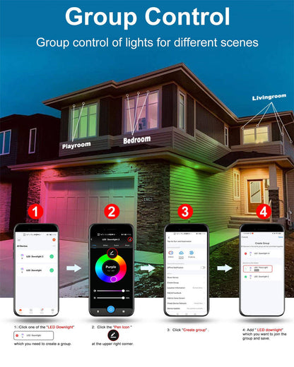 Lightdot Smart Recessed Lighting 6 inch, 12W 1200LM Dimmable Retrofit LED Can Lights Color Changing Ceiling Downlight WiFi App Control LED Recessed Lights Work