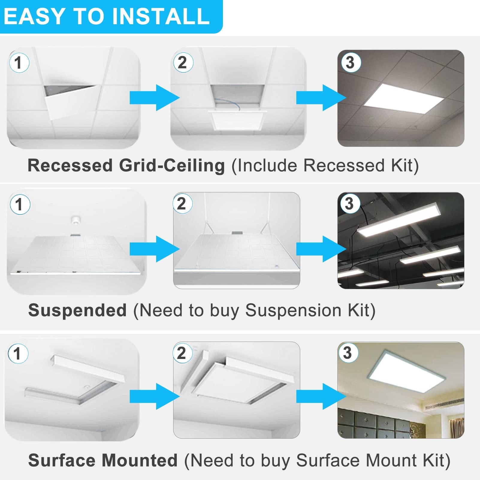 ETL Listed 2 Pack 1x4 LED Flat Panel Troffer Light CRI90 3CCT 3000K 4000K 5000K Dimmable 0 10V 8000lm LED Light Drop Ceiling Fixture