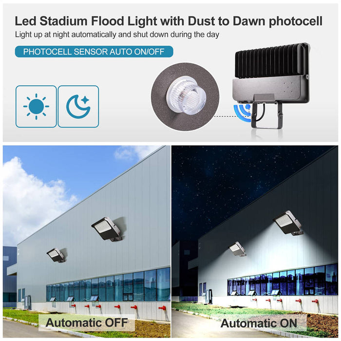 Lightdot 150W LED Flood Light Outdoor 5000K 21000Lm 900W Equivalent Led Stadium Flood Light with Dusk to Dawn Photocell, IP65 Waterproof Area Lighting - 2
